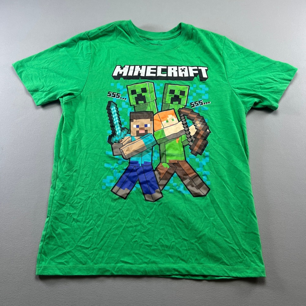 Minecraft By Mad Engine T Shirt Boys 2XL Green Graphic Print Cotton Crew Neck